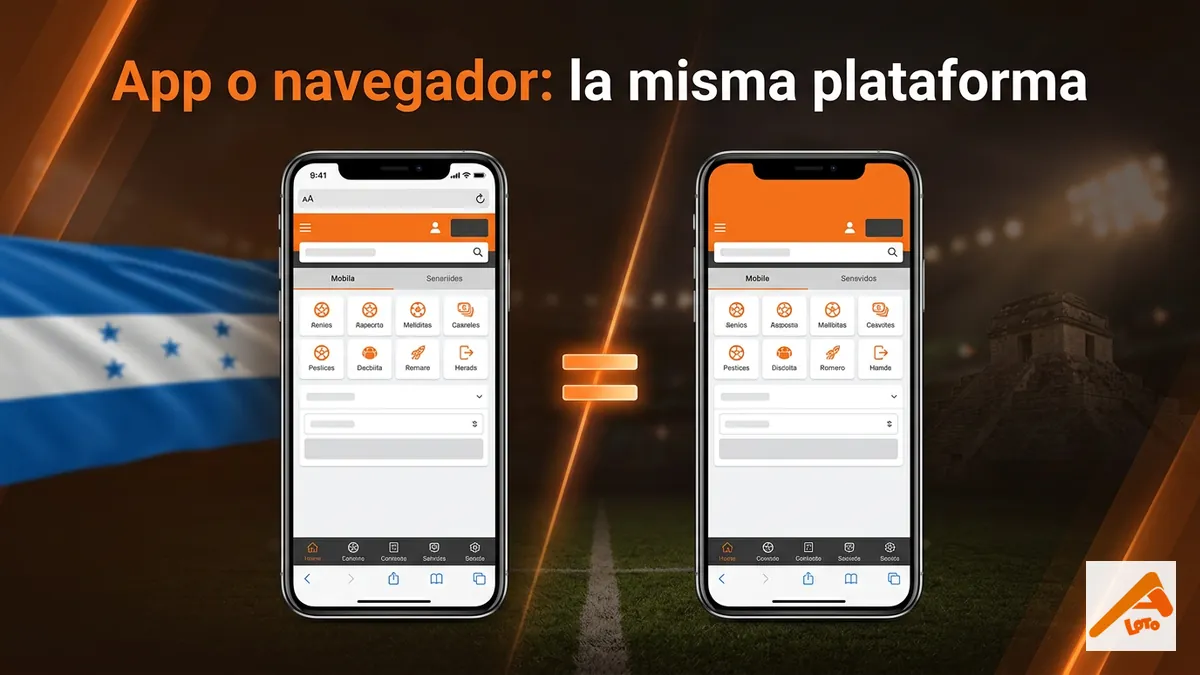 Comparación visual entre navegador y app mostrando que Apostemos HN es la misma plataforma sin diferencias entre ambos accesos