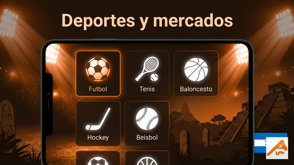Cuadrícula de deportes y mercados de apuestas disponibles en Apostemos Honduras: fútbol, tenis, baloncesto y más