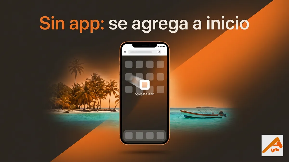 Mockup de celular mostrando cómo agregar el sitio a la pantalla de inicio en vez de descargar una app, con costa caribeña de Honduras de fondo